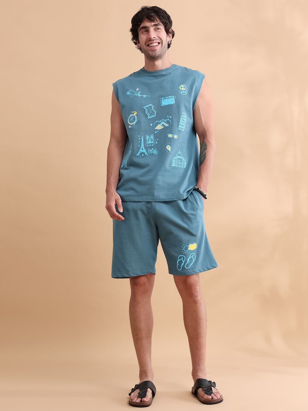 Stardust Blue Printed Oversized Sleeveless Co-Ords Oversize Co-ords Bushirt