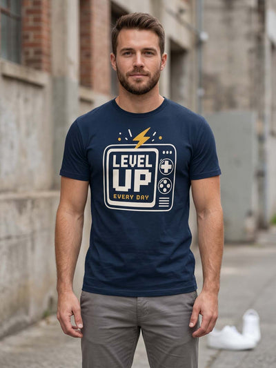 Level Up Navy Blue Classic Fit T-Shirt Graphic T-Shirts Bushirt