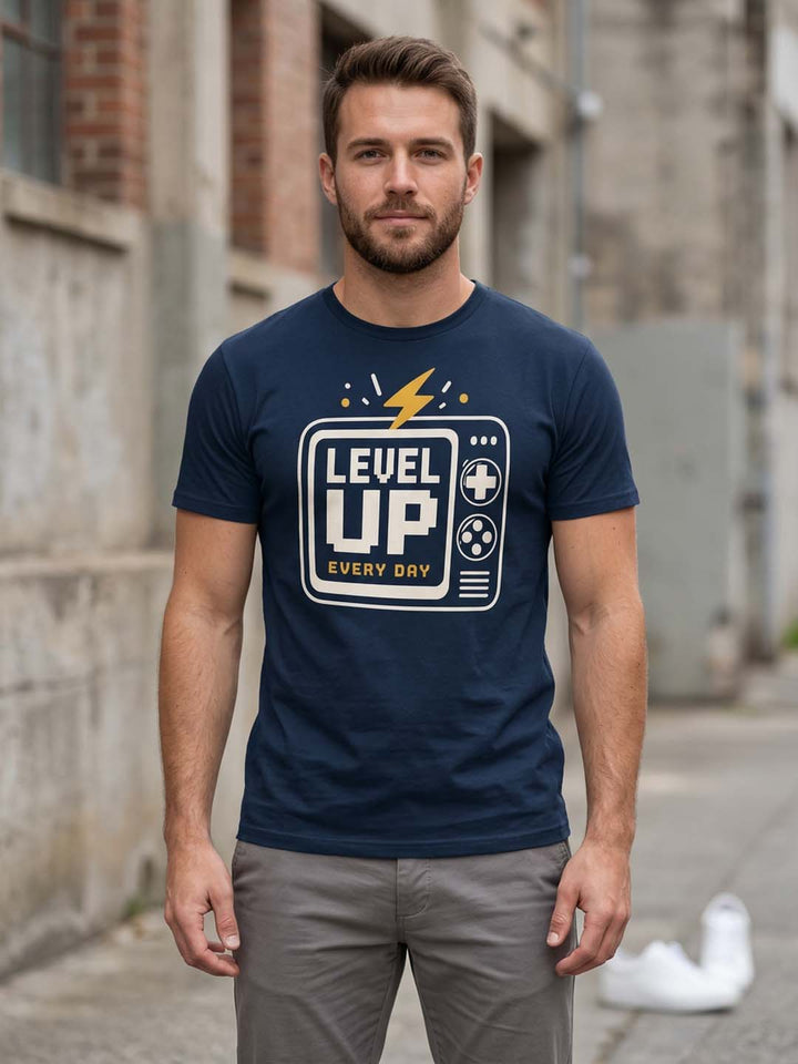 Level Up Navy Blue Classic Fit T-Shirt