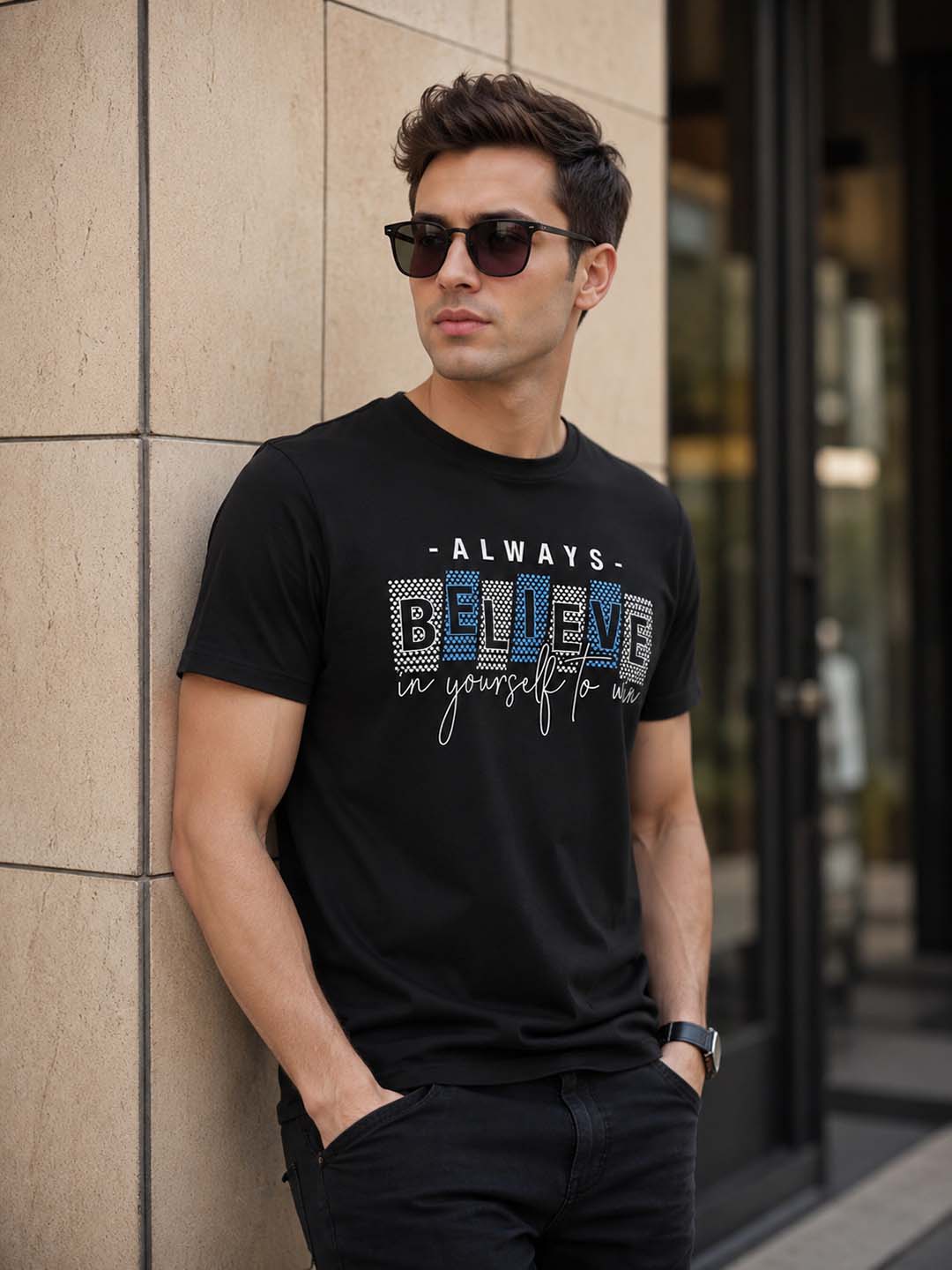 Belive In Your Self Black Classic Fit T-Shirt Graphic T-Shirts Bushirt