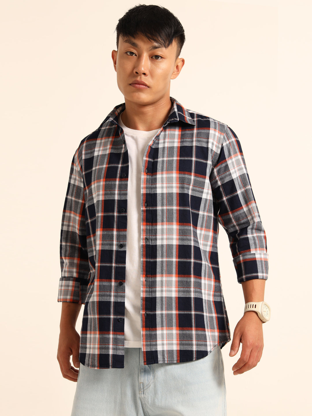 Blue Regular Fit Check Shirt Checks Shirt Bushirt