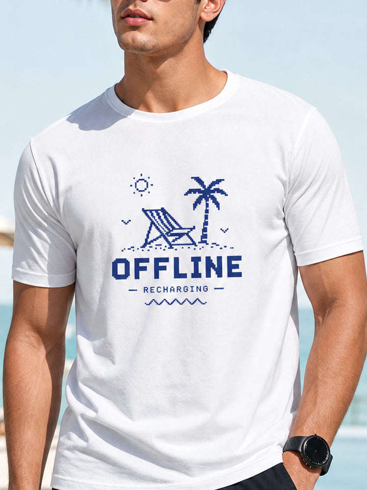 Offline Recharging White Classic Fit T-Shirt Graphic T-Shirts Bushirt