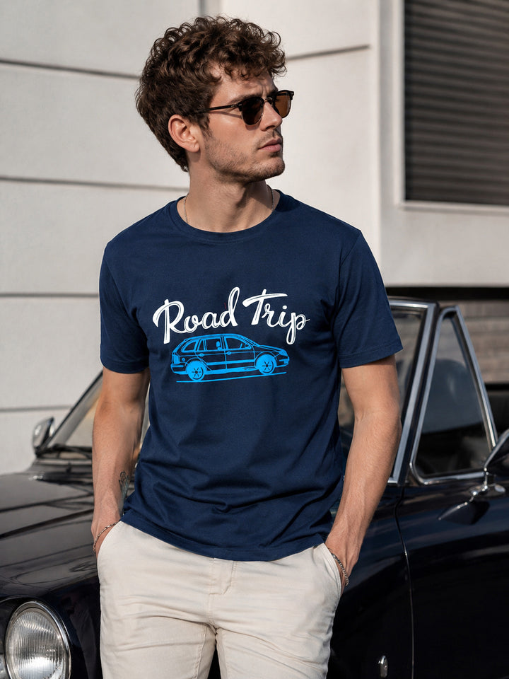 Road Trip Navy Blue Classic Fit T-Shirt Graphic T-Shirts Bushirt