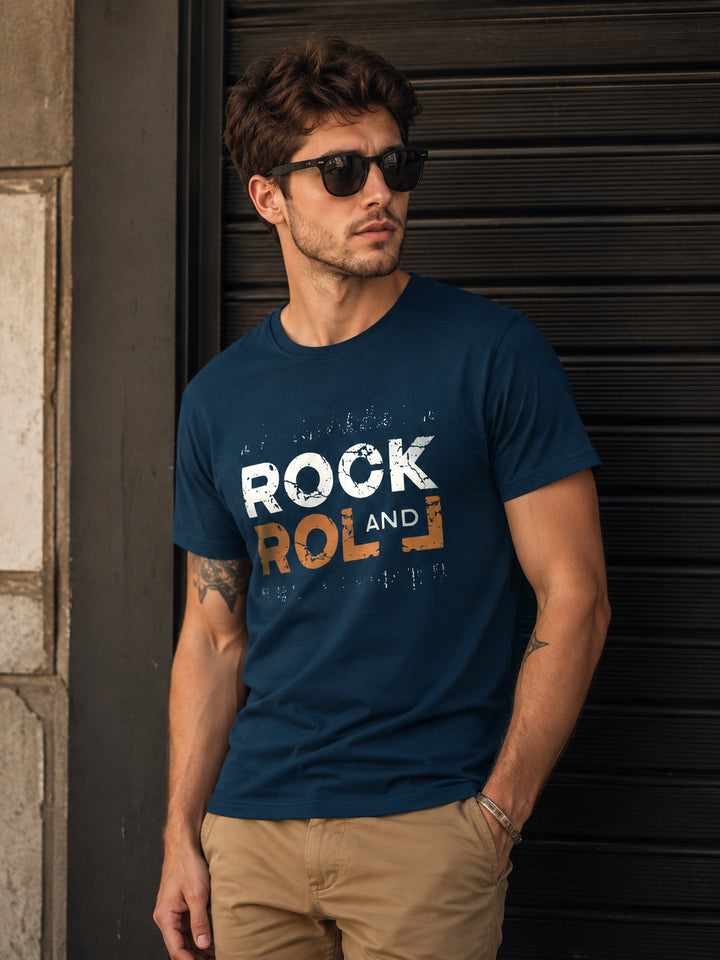 Rock &amp; Roll Navy Blue Classic Fit T-Shirt Graphic T-Shirts Bushirt