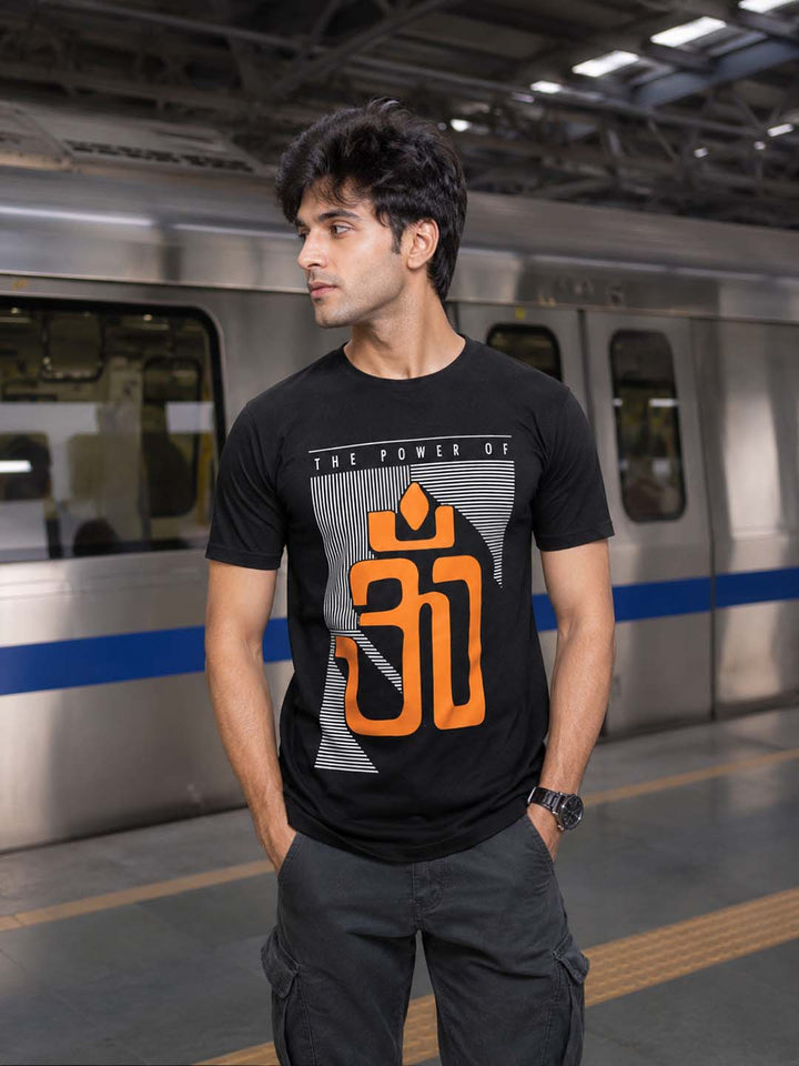 Power Of Om Black Classic Fit T-Shirt Graphic T-Shirts Bushirt