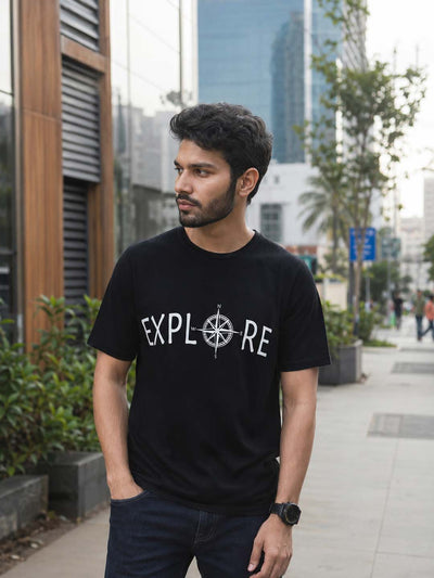 Explore Black Classic Fit T-Shirt Graphic T-Shirts Bushirt