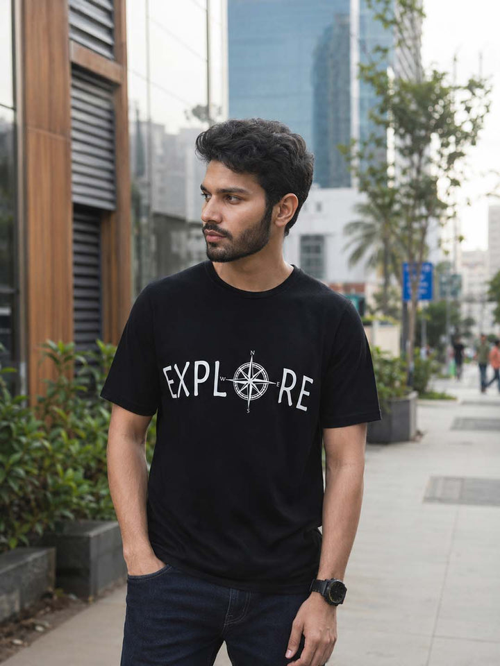 Explore Black Classic Fit T-Shirt Graphic T-Shirts Bushirt