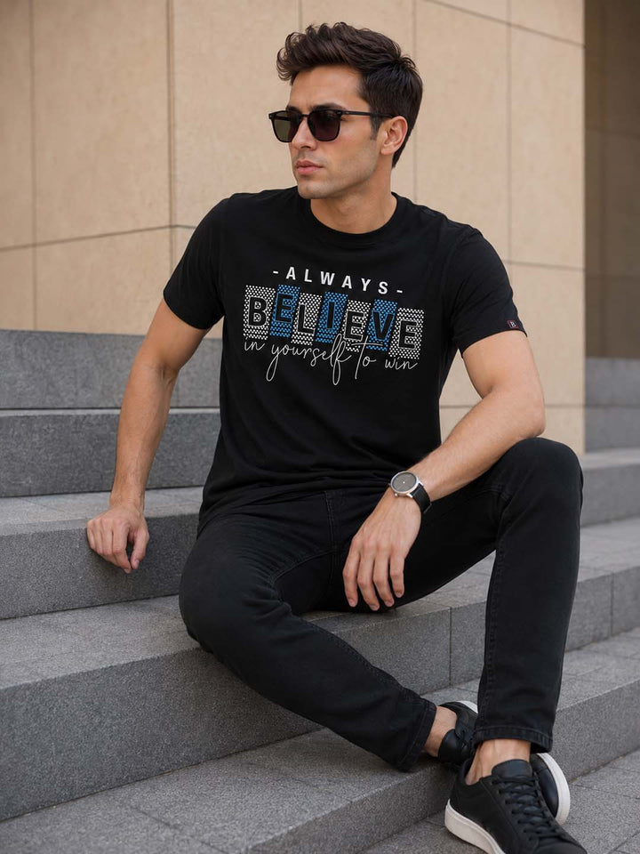 Belive In Your Self Black Classic Fit T-Shirt Graphic T-Shirts Bushirt