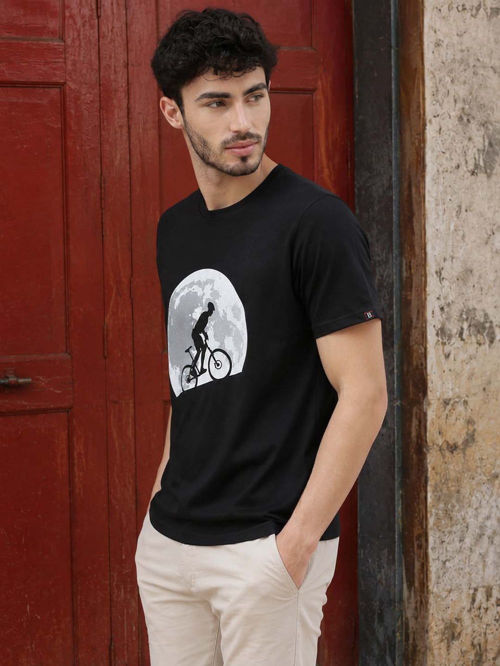 Cycling Moon Black Classic Fit T-Shirt Graphic T-Shirts Bushirt
