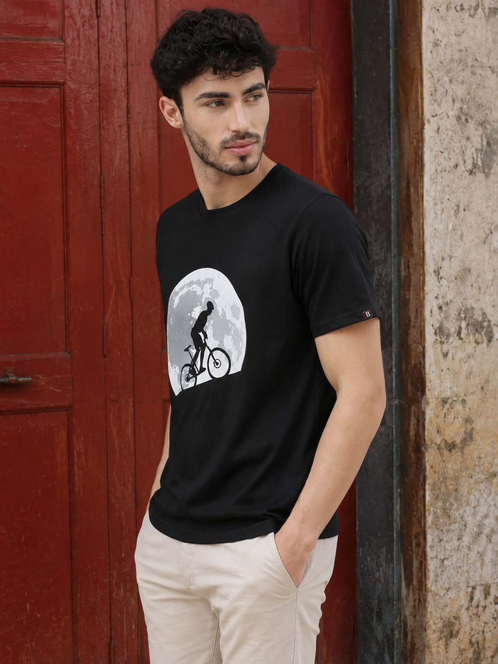 Cycling Moon Black Classic Fit T-Shirt Graphic T-Shirts Bushirt
