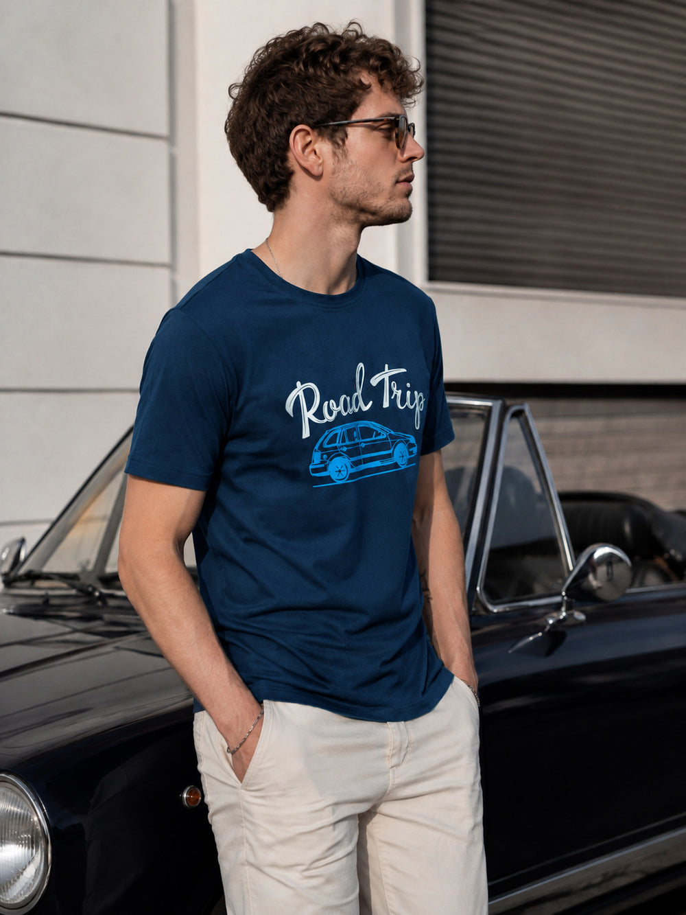 Road Trip Navy Blue Classic Fit T-Shirt Graphic T-Shirts Bushirt