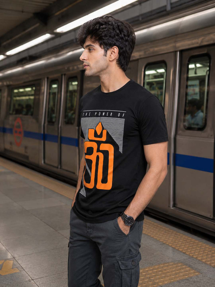 Power Of Om Black Classic Fit T-Shirt Graphic T-Shirts Bushirt