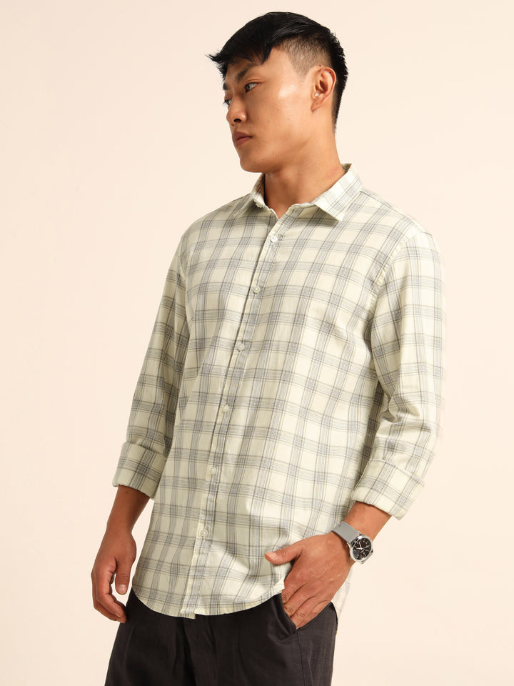 Ivory Regular Fit Check Shirt Checks Shirt Bushirt