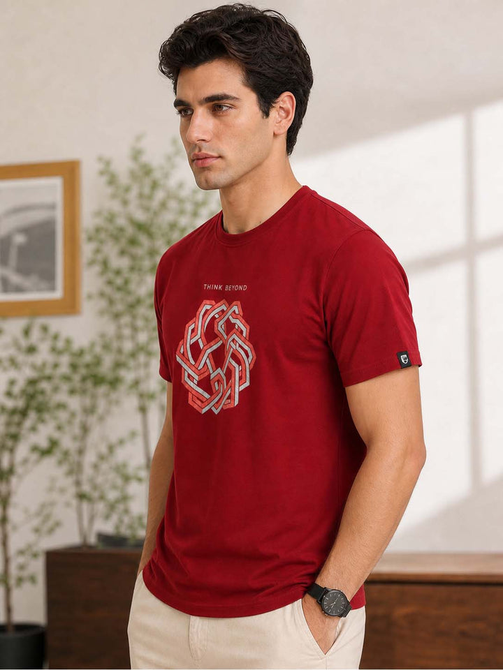 Think Beyond Maroon Classic Fit T-Shirt Graphic T-Shirts Bushirt