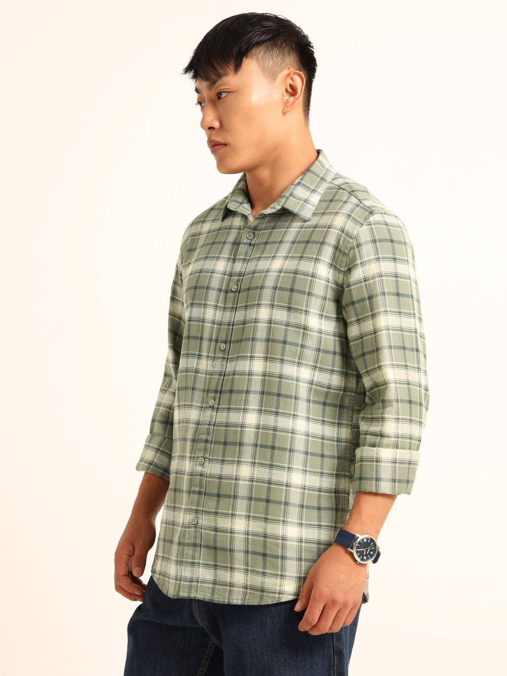 Sage Green Regular Fit Check Shirt Checks Shirt Bushirt