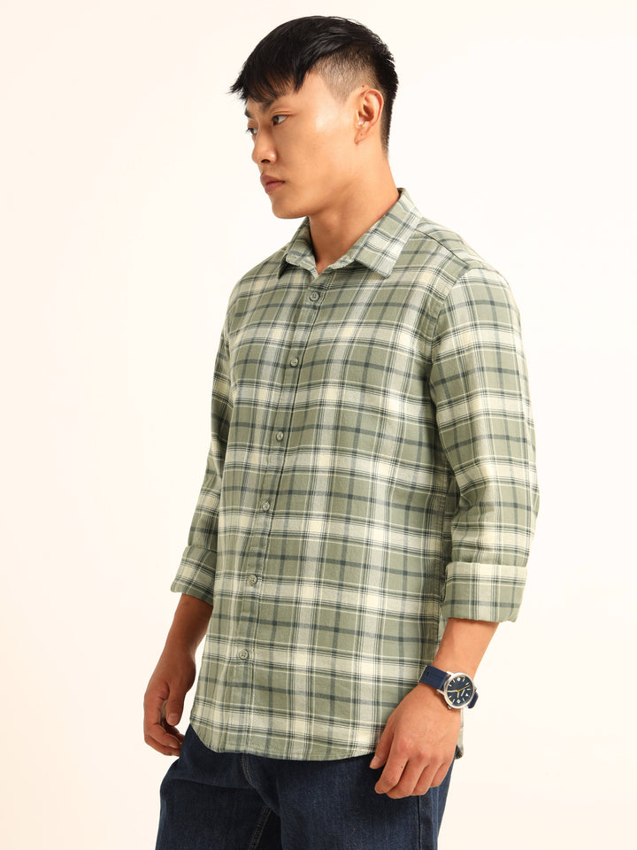 Sage Green Regular Fit Check Shirt Checks Shirt Bushirt