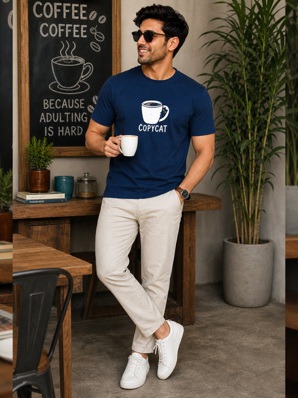 Copycat Navy Blue Classic Fit T-Shirt Graphic T-Shirts Bushirt