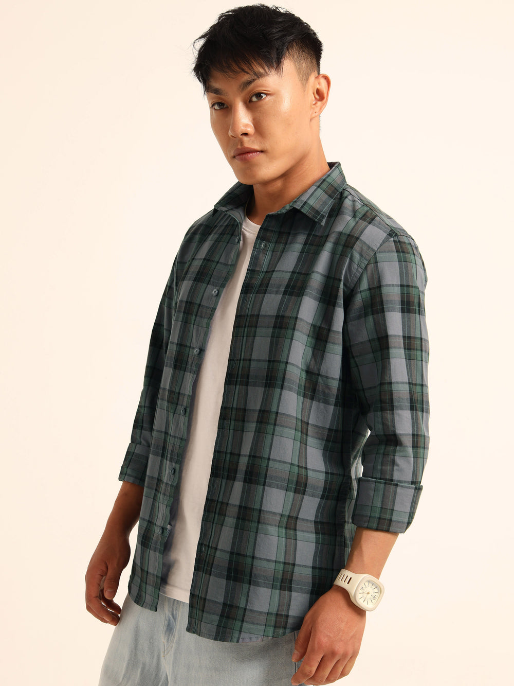 Spruce Blue Regular Fit Check Shirt Checks Shirt Bushirt