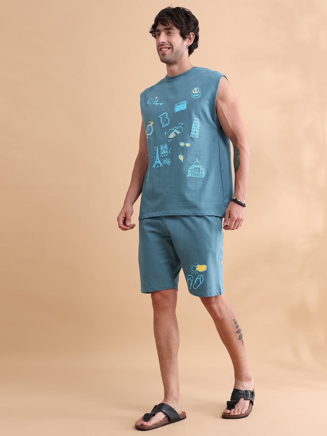 Stardust Blue Printed Oversized Sleeveless Co-Ords Oversize Co-ords Bushirt