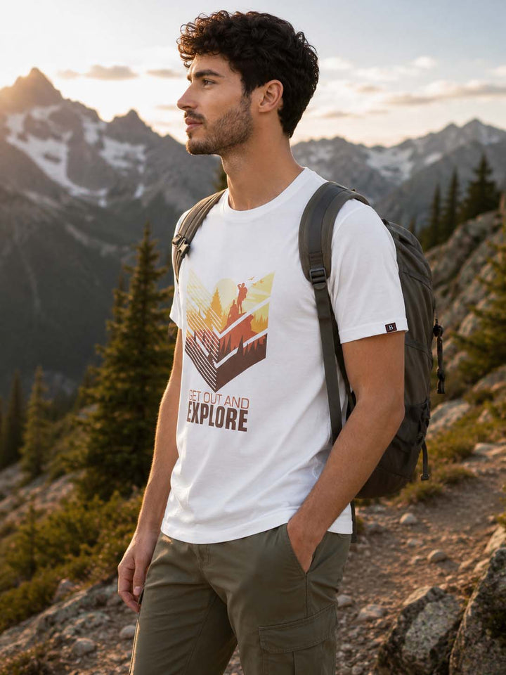 Get Out &amp; Explore White Graphic T-Shirts Bushirt