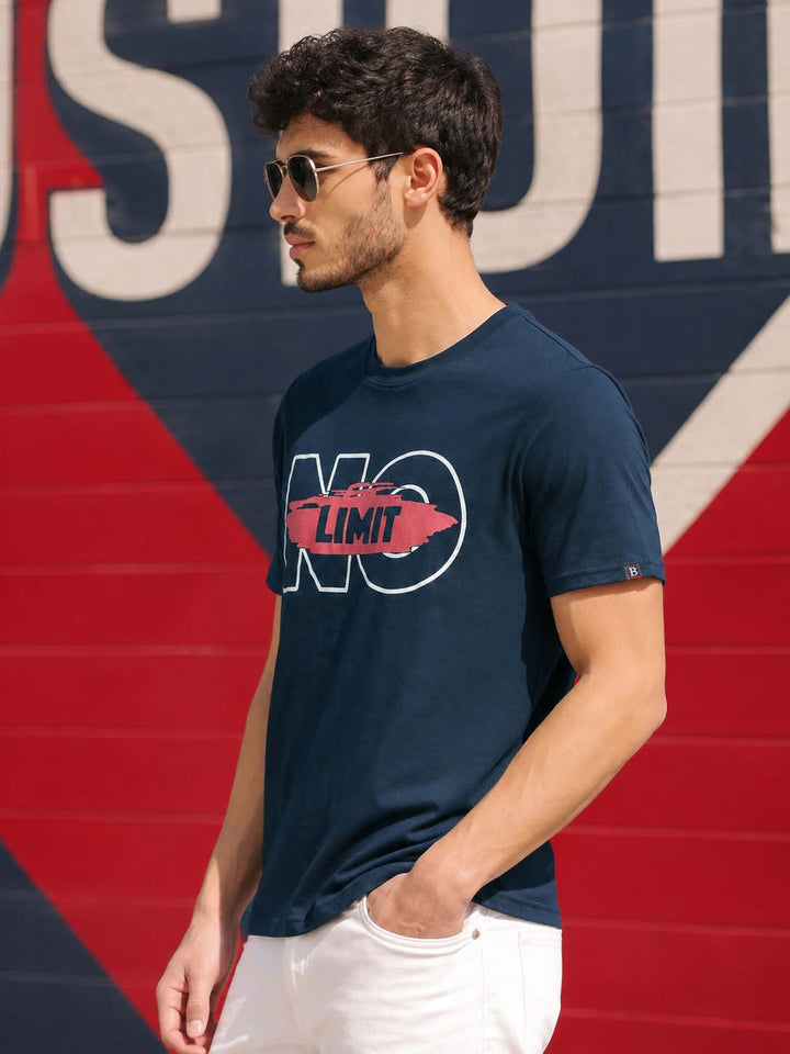 No Limit Navy Blue Classic Fit T-Shirt Graphic T-Shirts Bushirt