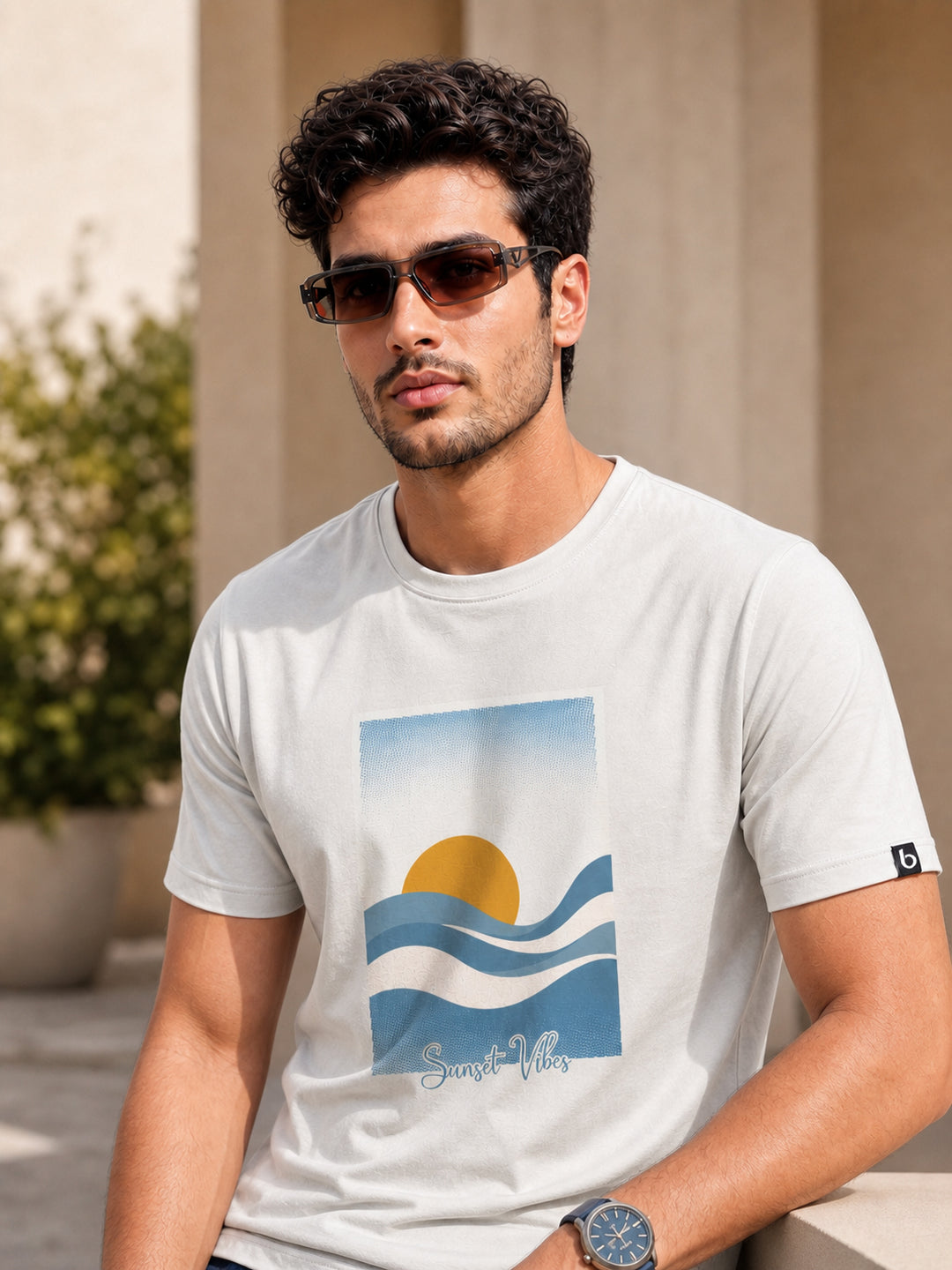 Sunset Vibes White Classic Fit T-Shirt Graphic T-Shirts Bushirt