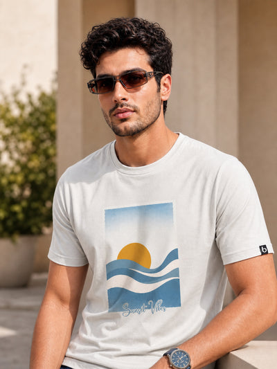 Sunset Vibes Pastel Grey Classic Fit T-Shirt Graphic T-Shirts Bushirt