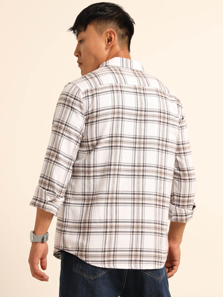 White Regular Fit Check Shirt Checks Shirt Bushirt