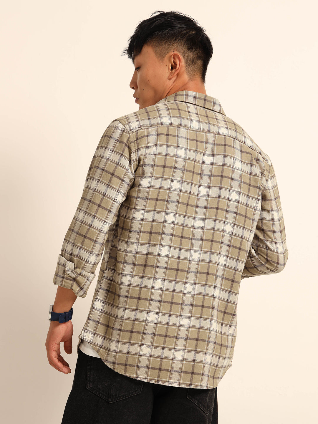 Beige Regular Fit Check Shirt Checks Shirt Bushirt