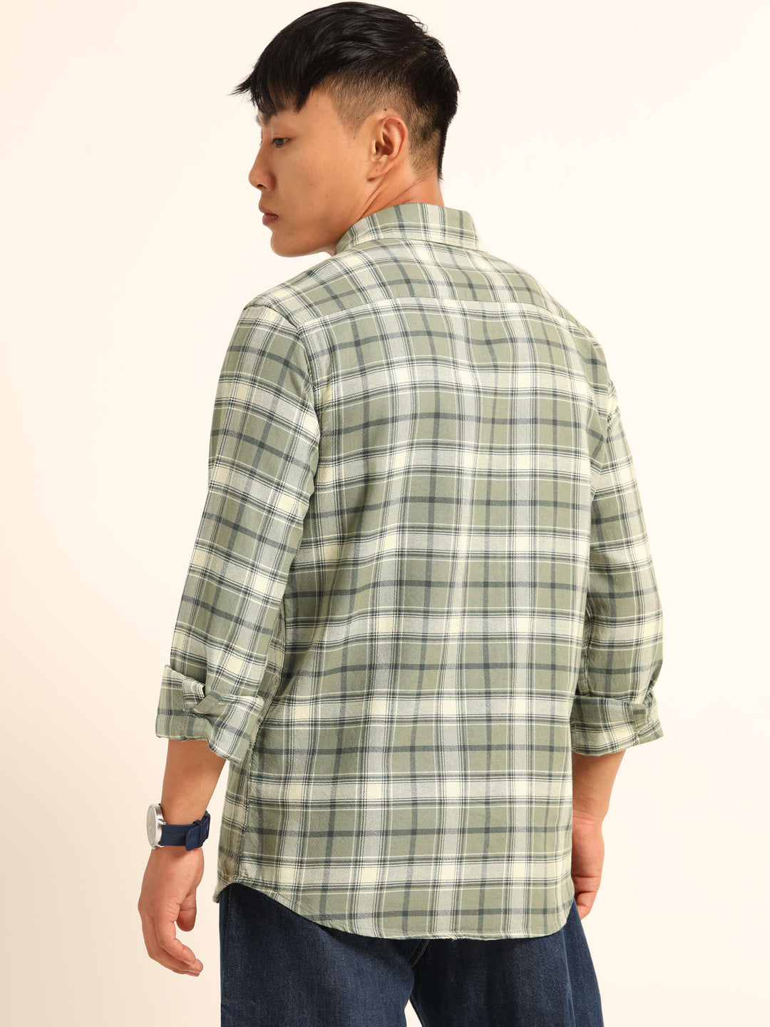 Sage Green Regular Fit Check Shirt Checks Shirt Bushirt