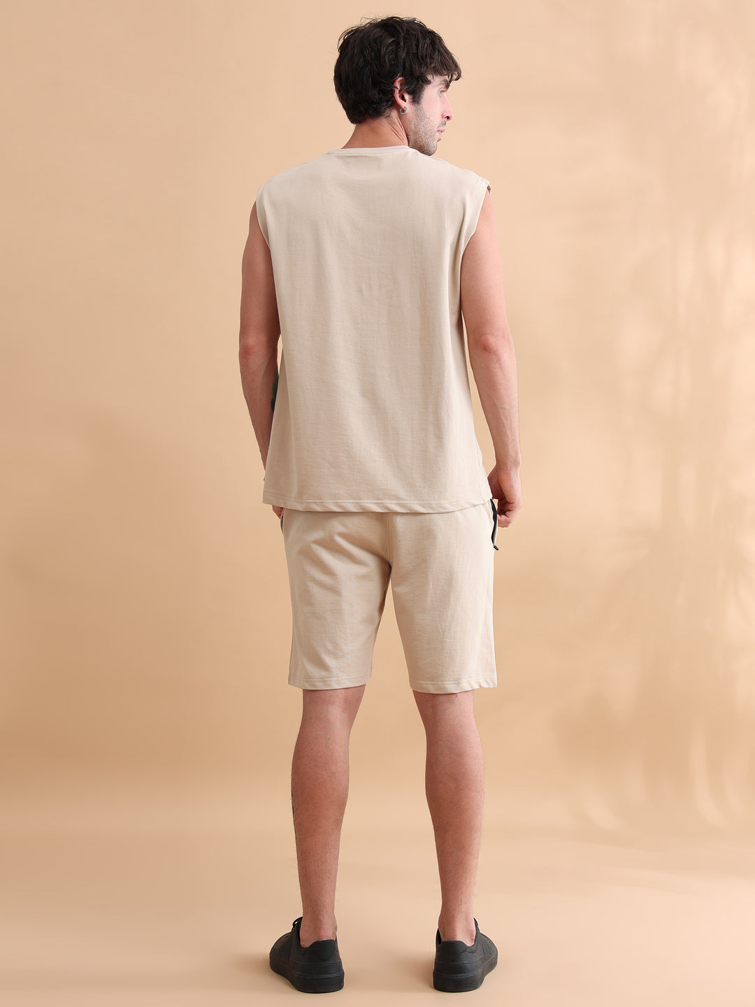 Beige Printed Oversized Sleeveless Co-Ords Oversize Co-ords Bushirt