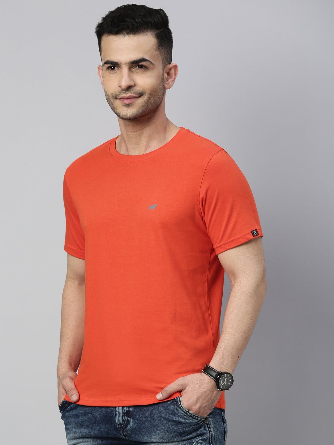 Orange Solid Half Sleeves T-Shirt Plain T-Shirts Bushirtin   