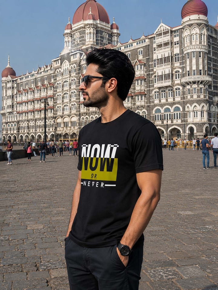 Now Or Never Black Classic Fit T-Shirt Graphic T-Shirts Bushirt