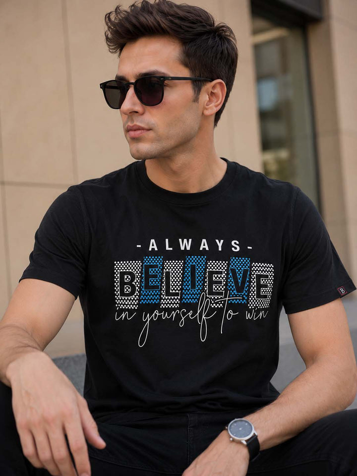 Belive In Your Self Black Classic Fit T-Shirt Graphic T-Shirts Bushirt