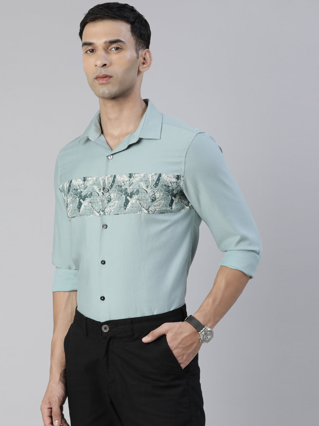 Fascia Turquoise Panel Printed Shirt Panel Printed Shirt Bushirt   