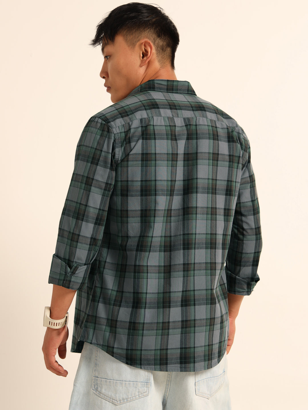 Spruce Blue Regular Fit Check Shirt Checks Shirt Bushirt