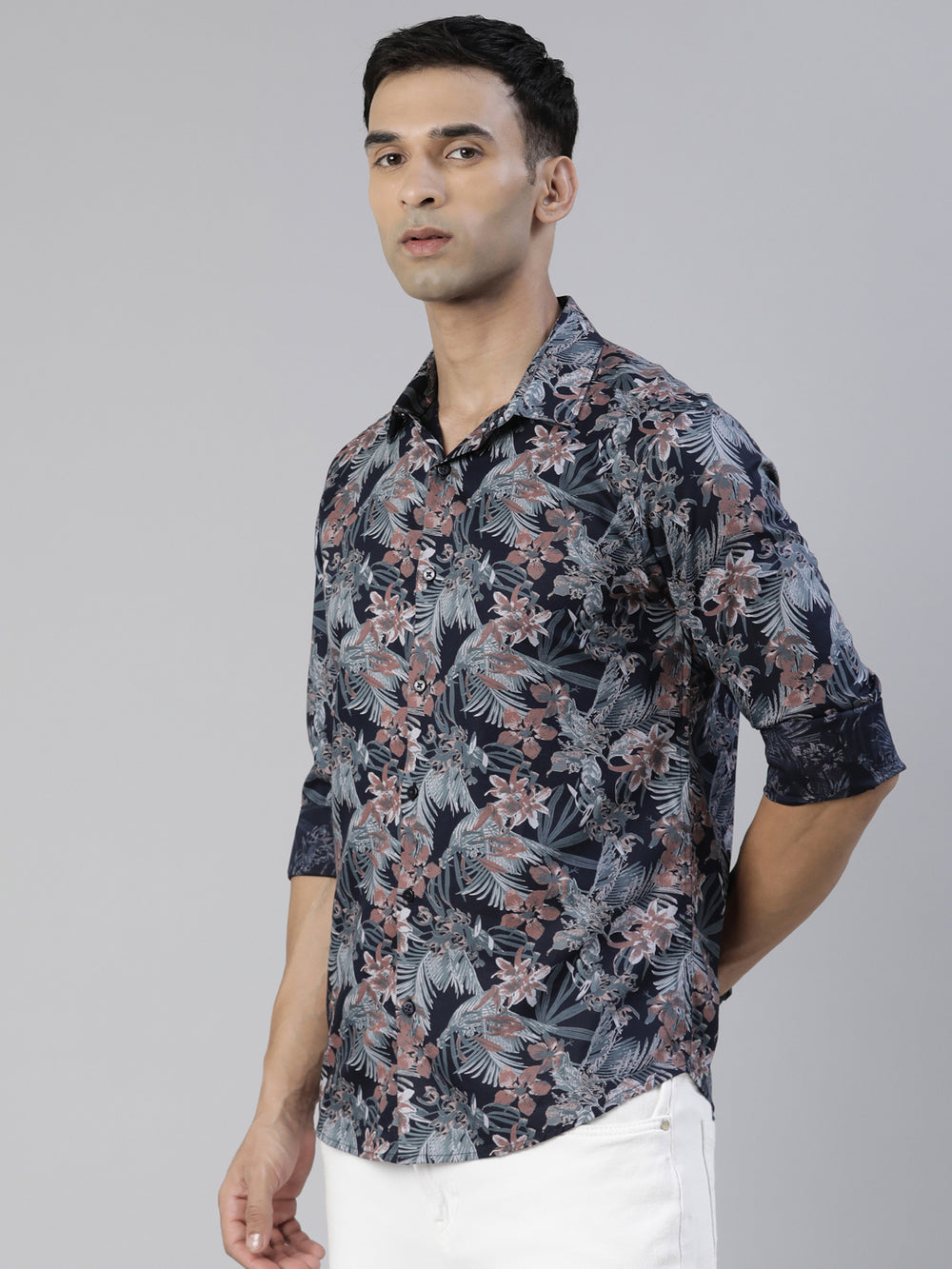 Flax Navy Blue Printed Shirt Printed Shirt Bushirt   