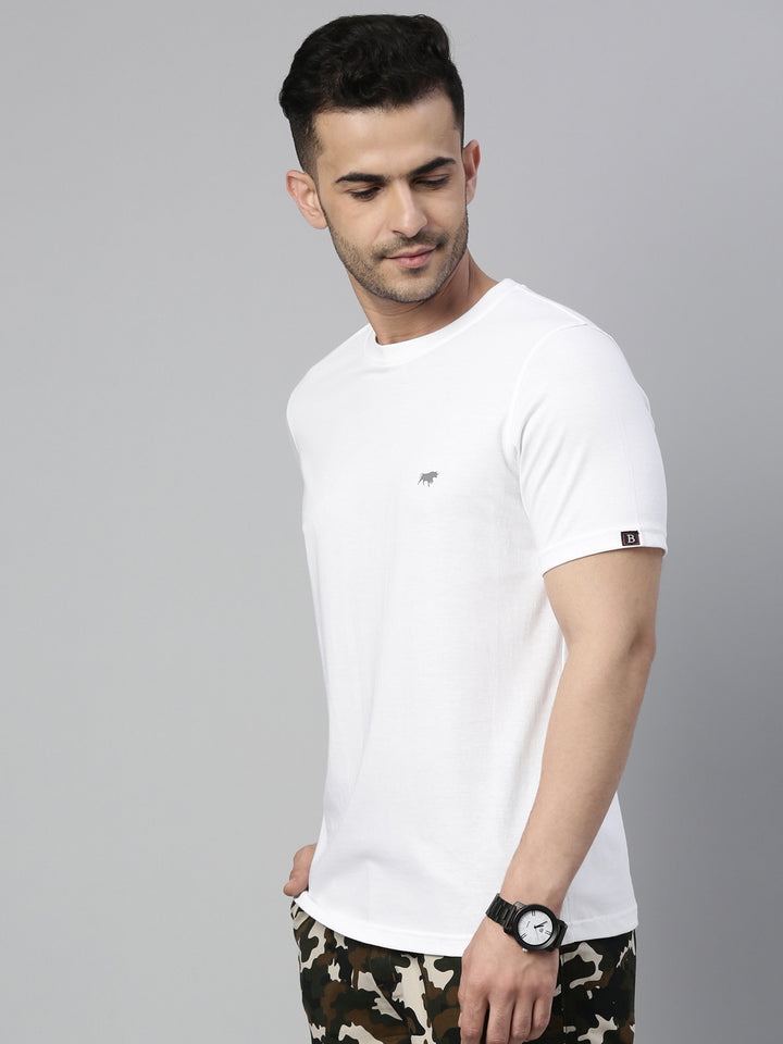 White Solid Half Sleeve T-Shirt Plain T-Shirts Bushirt   
