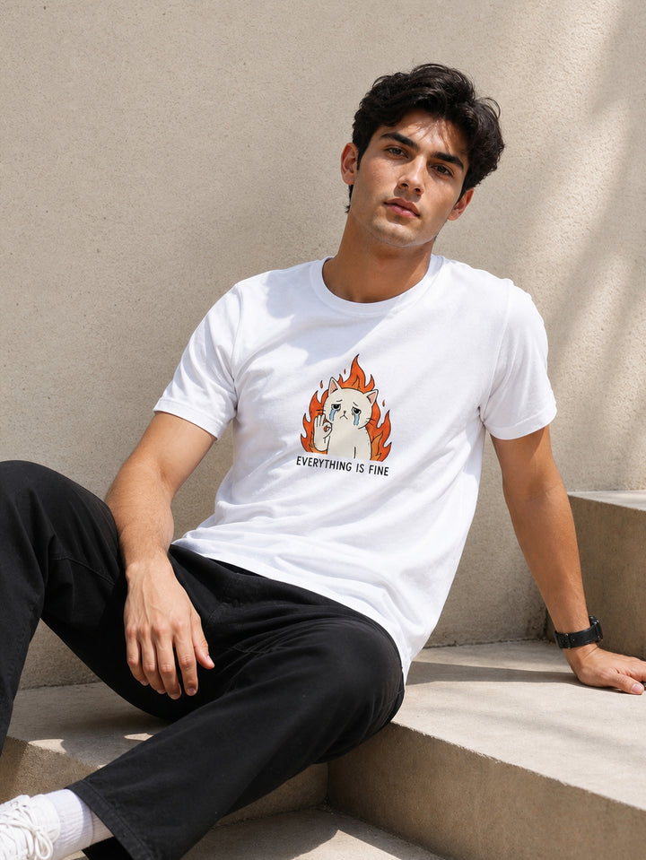 Everything is Fine White Classic Fit T-Shirt Graphic T-Shirts Bushirt