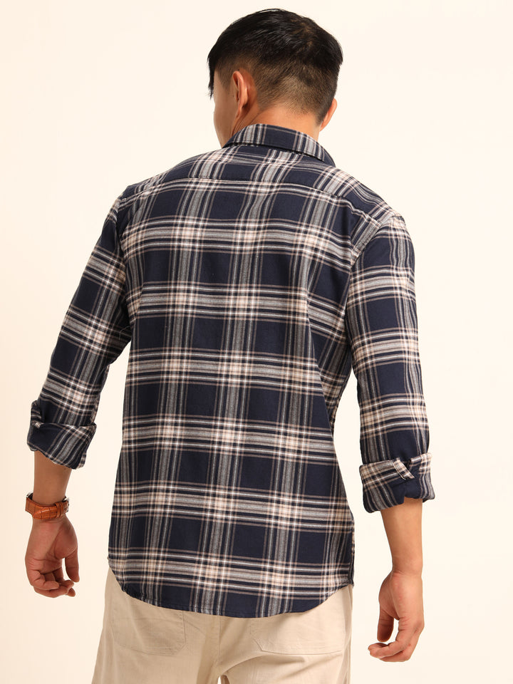 Navy Blue Regular Fit Check Shirt Checks Shirt Bushirt