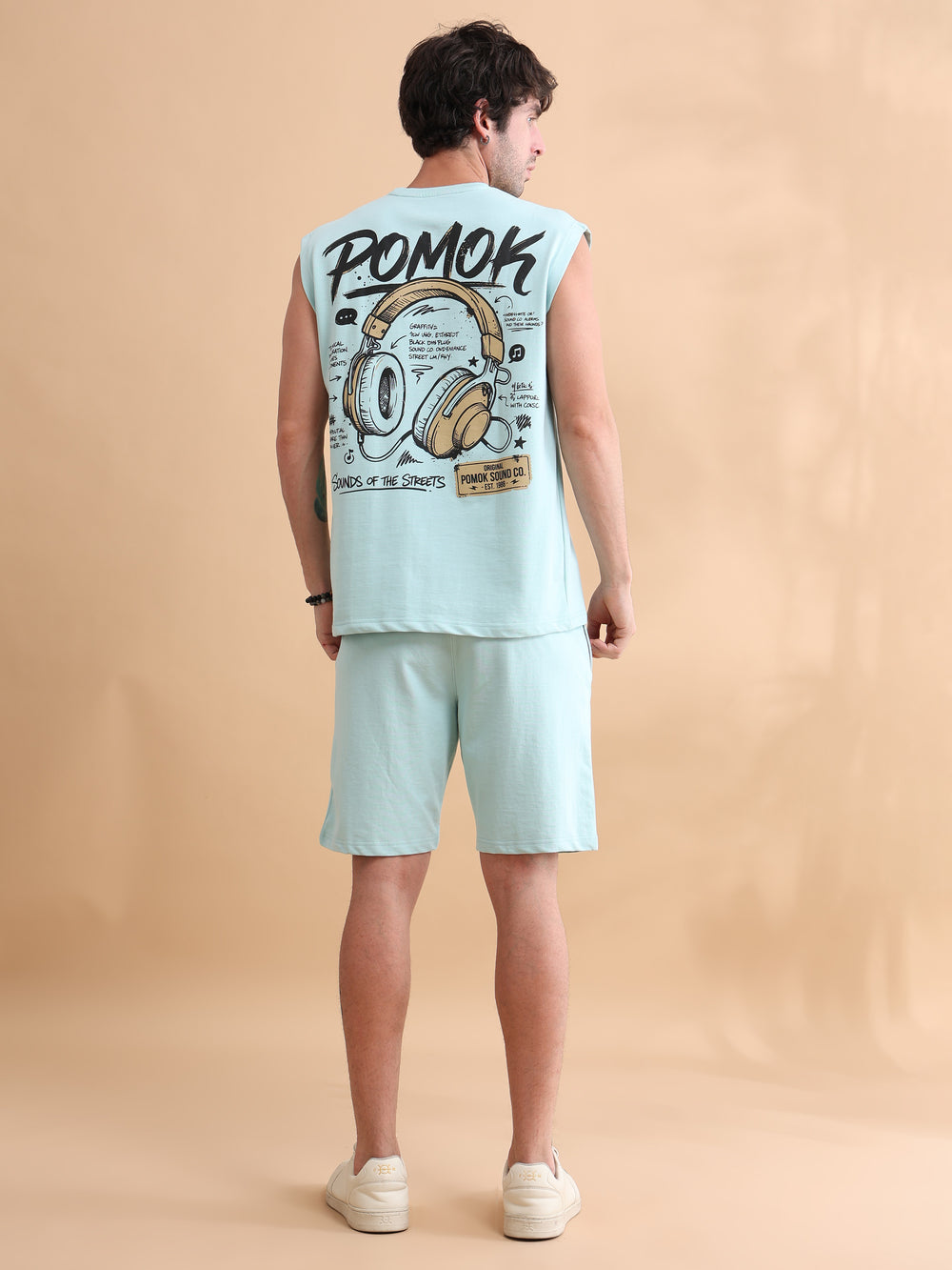 Light Blue Printed Oversized Sleeveless Co-Ords Oversize Co-ords Bushirt