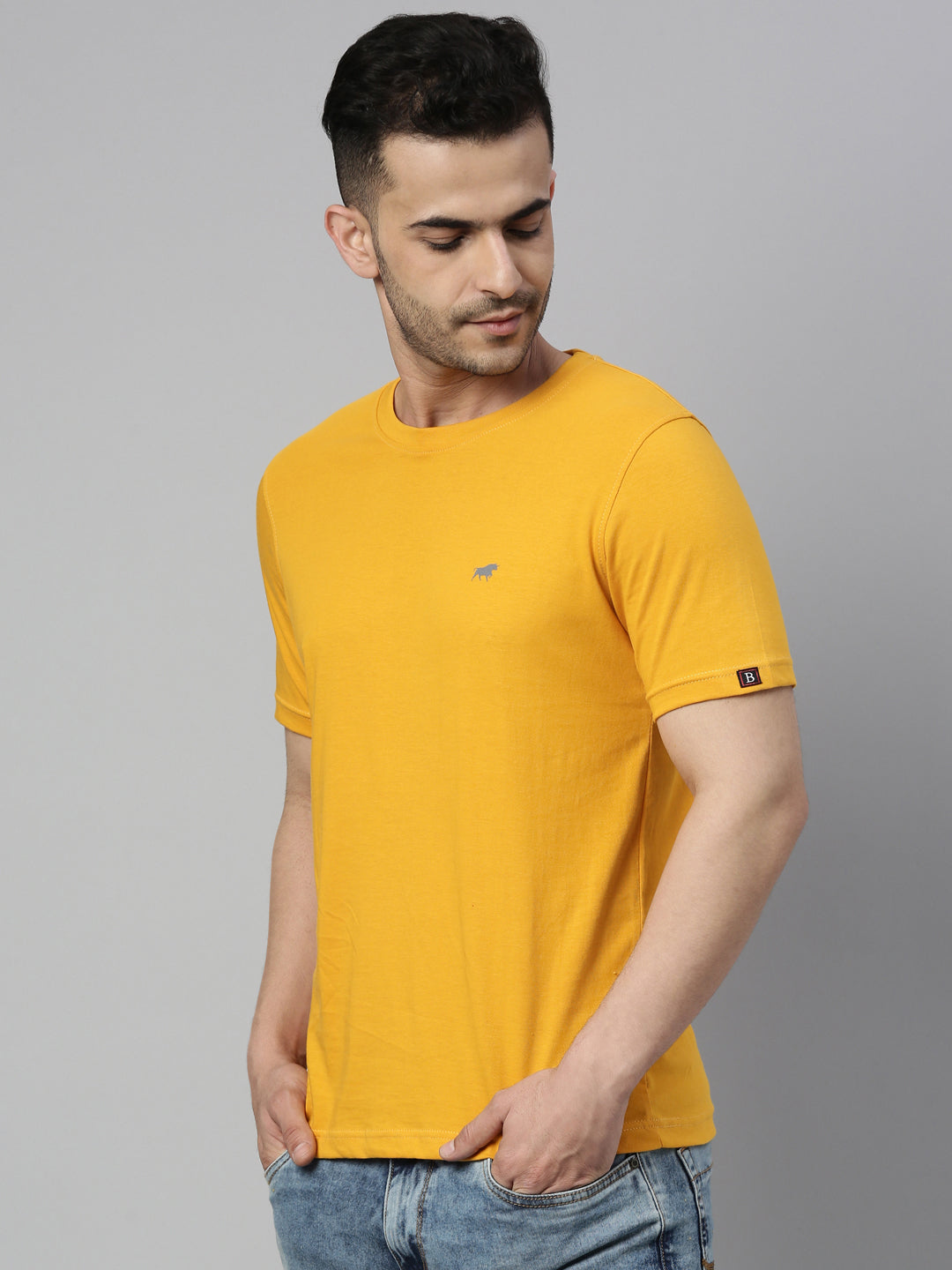 Mustard Solid Half Sleeves T-Shirt Plain T-Shirts Bushirt   