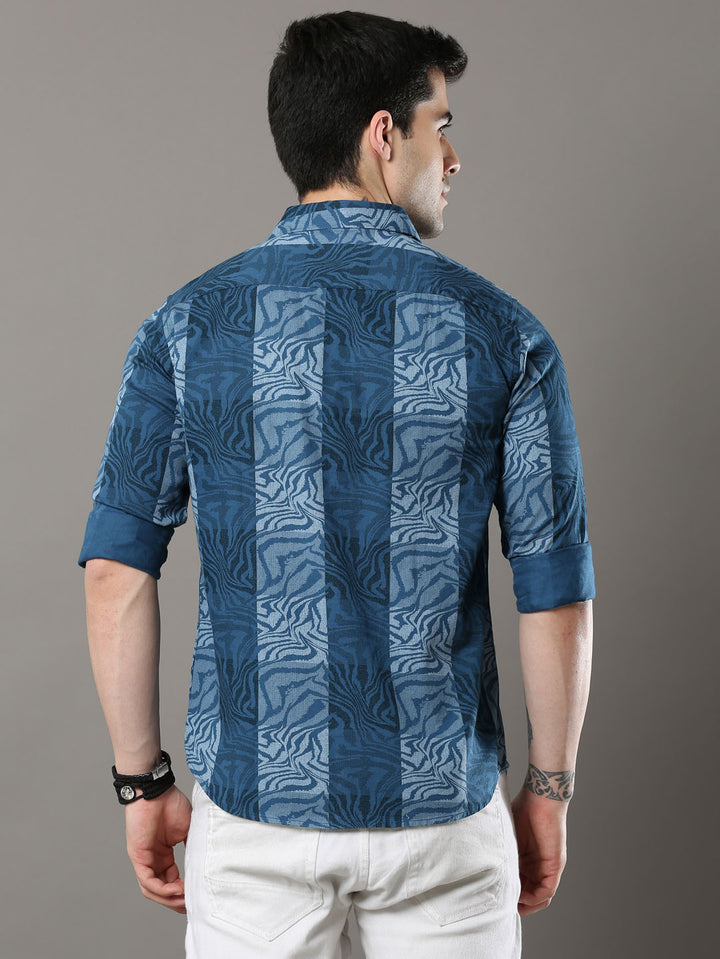 Doodle Strips Caded Blue Shirt Printed Shirt Bushirt   