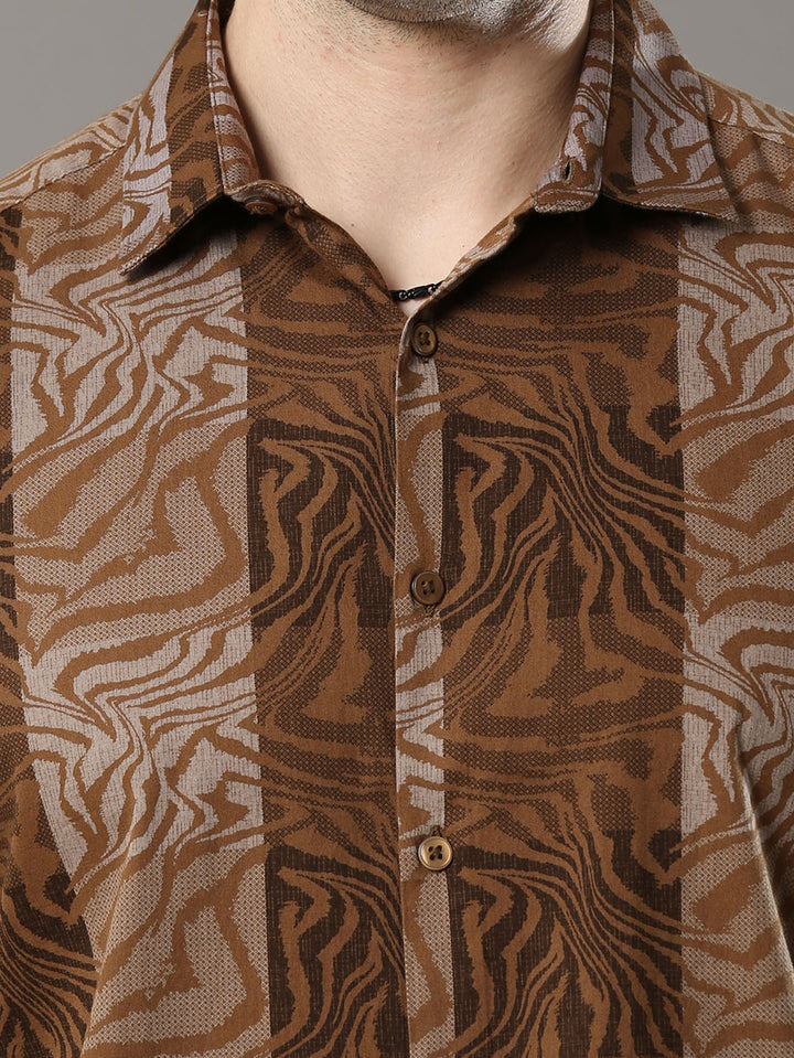 Doodle Strips Caded Brown Shirt Printed Shirt Bushirt   