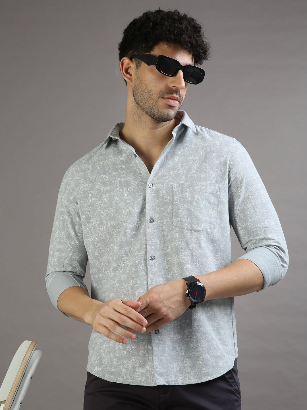 Misty Grey Printed Shirt Printed Shirt Bushirt   