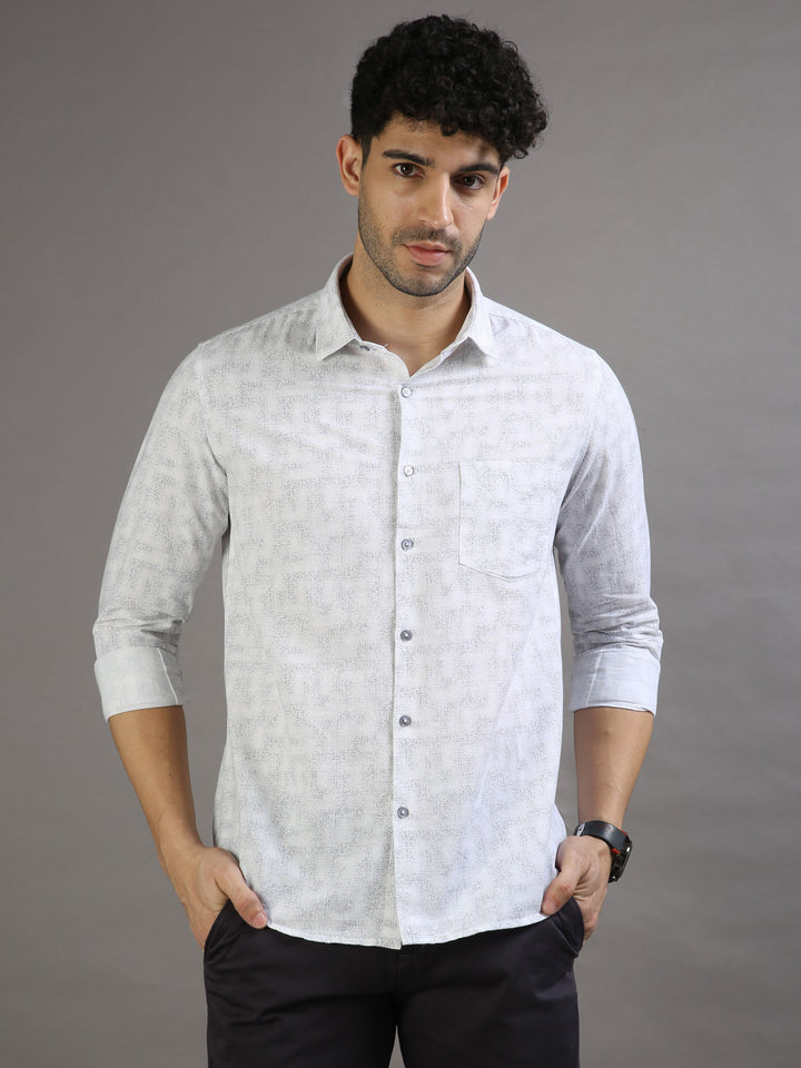 White Grey Printed Shirt Printed Shirt Bushirt   