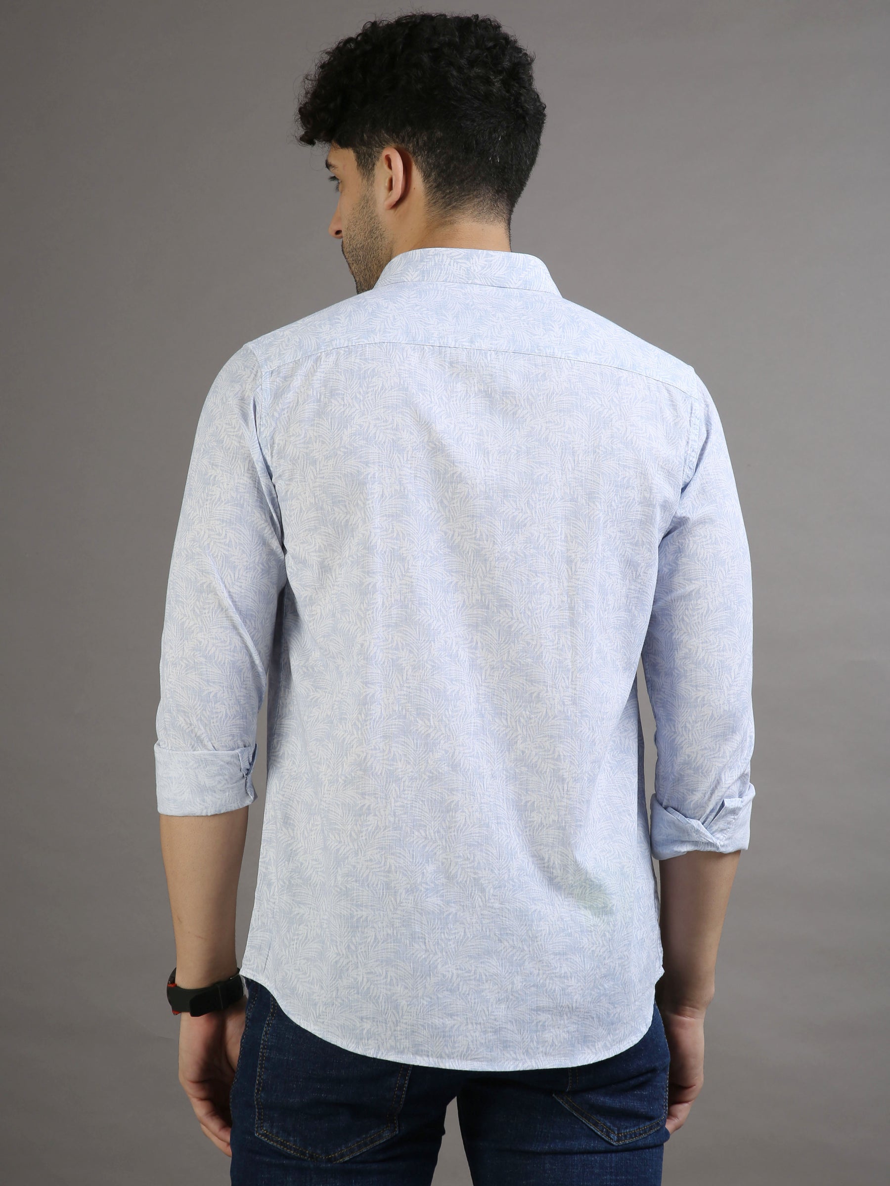 Mini Palm Leaf Lavender Blue Shirt Printed Shirt Bushirt   