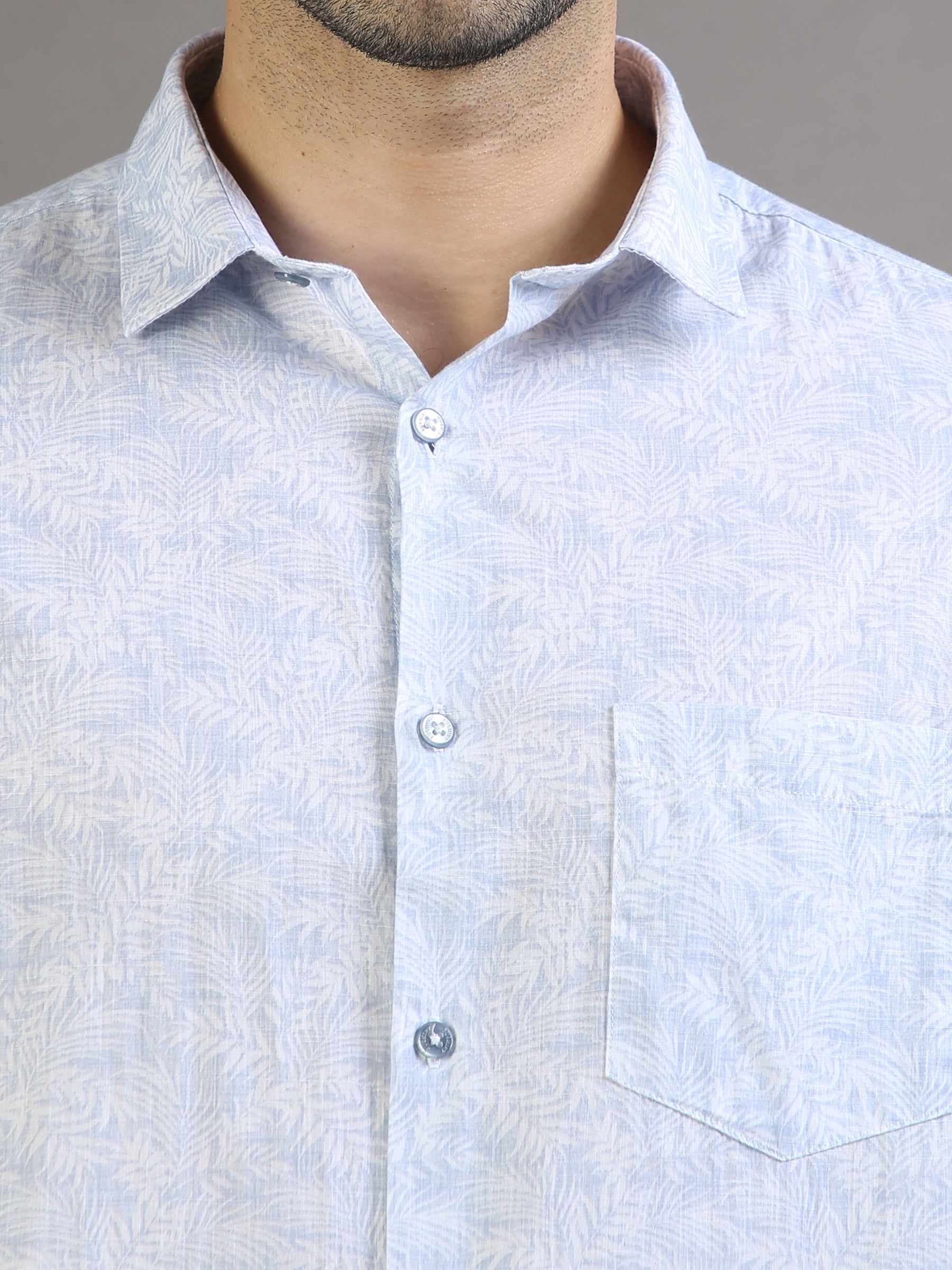 Mini Palm Leaf Lavender Blue Shirt Printed Shirt Bushirt   