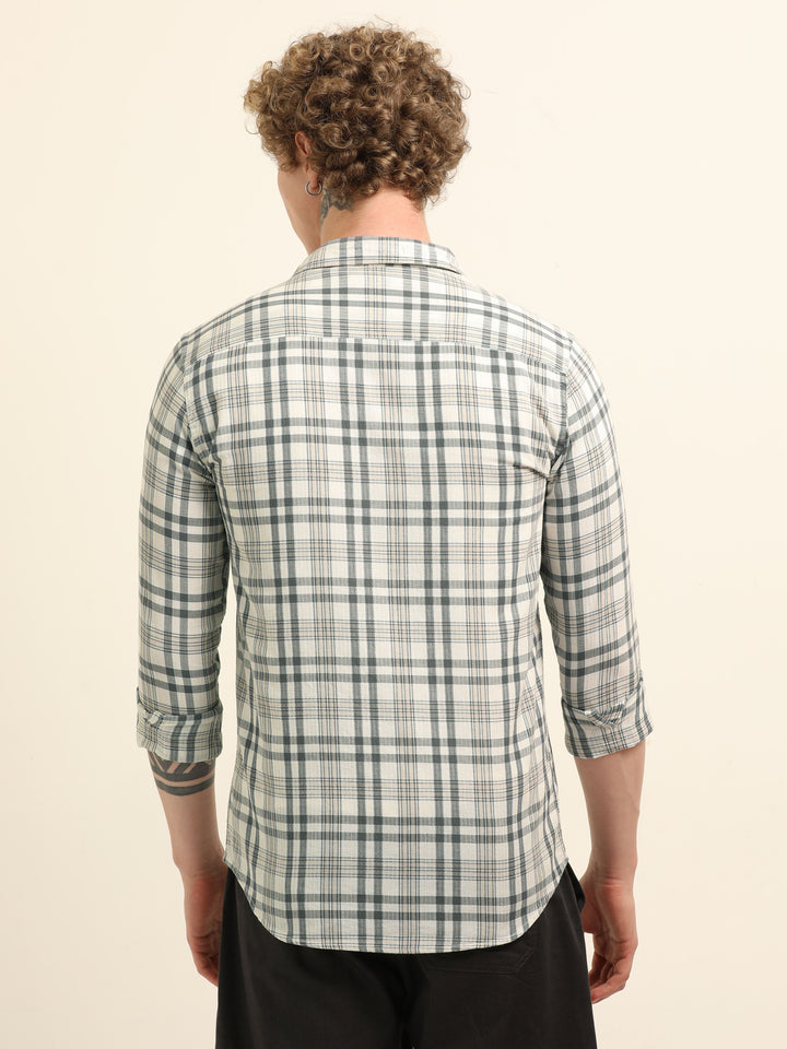 Cream Regular Fit Check Shirt Checks Shirt Bushirt