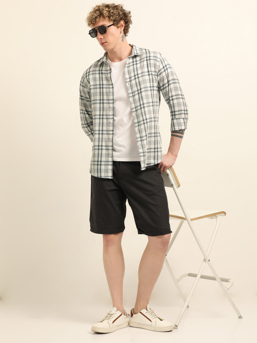 Cream Regular Fit Check Shirt Checks Shirt Bushirt